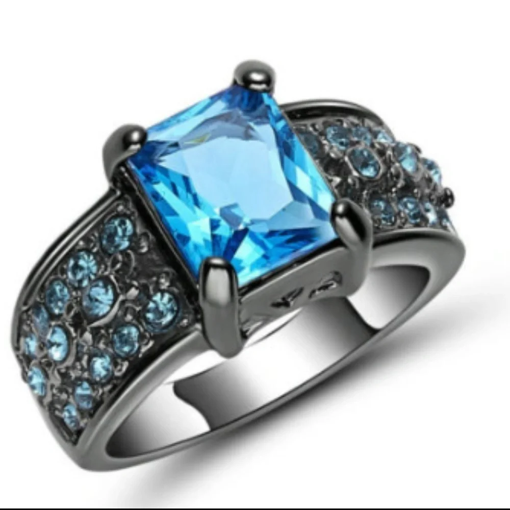 New Blue Aquamarine18K Black Gold Filled
